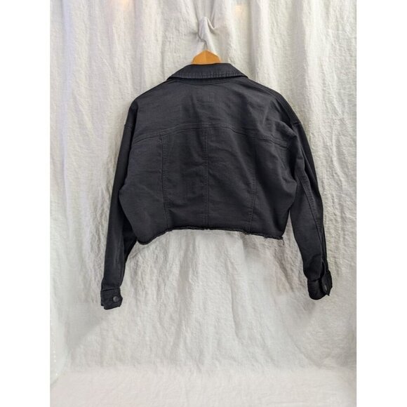 C'est Toi black label women's size large black denim cropped jacket, raw edge B4 - Picture 6 of 10